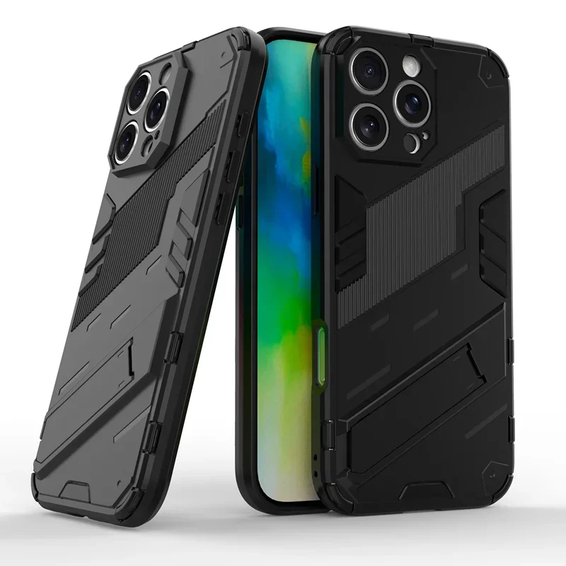 Enhanced Shockproof Armor Phone Case with Holder and Hard Bumper Cover