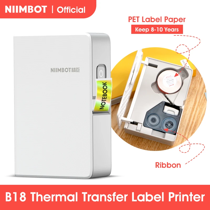 Niimbot-mini Impressora de Etiquetas Portátil Transferência Térmica Fabricante de Etiquetas de Bolso Fita Longa Vida Pet Adesivos Presente B18