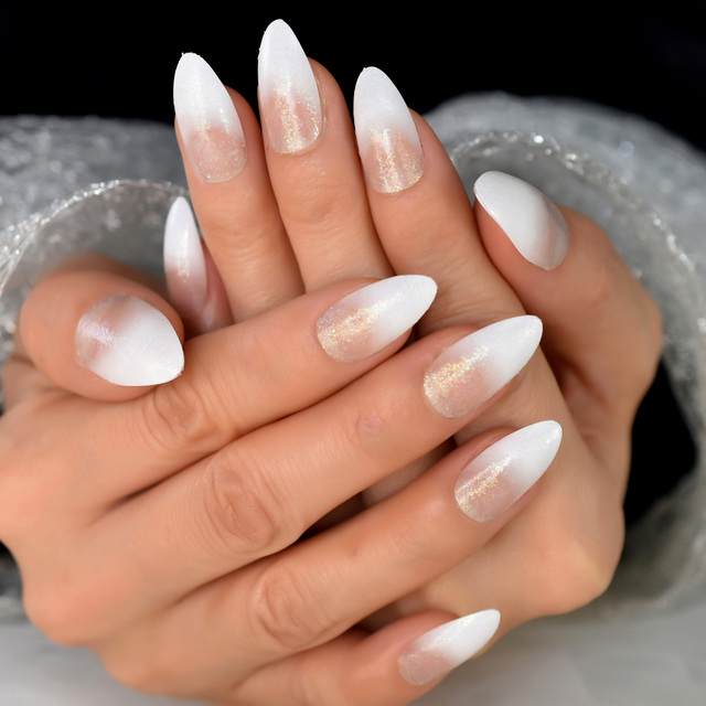 Color Nails UV Polish Oval Faux Nails Light Taro Purple Glossy Nail Artificial Tips with Gluetabs 24pcs