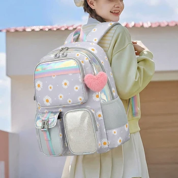 Womens Daisy School Backpack with Lunch Box & Pencil Case Casual School Bookbag for Teens Boys Girls Youth Travel Vacation 1