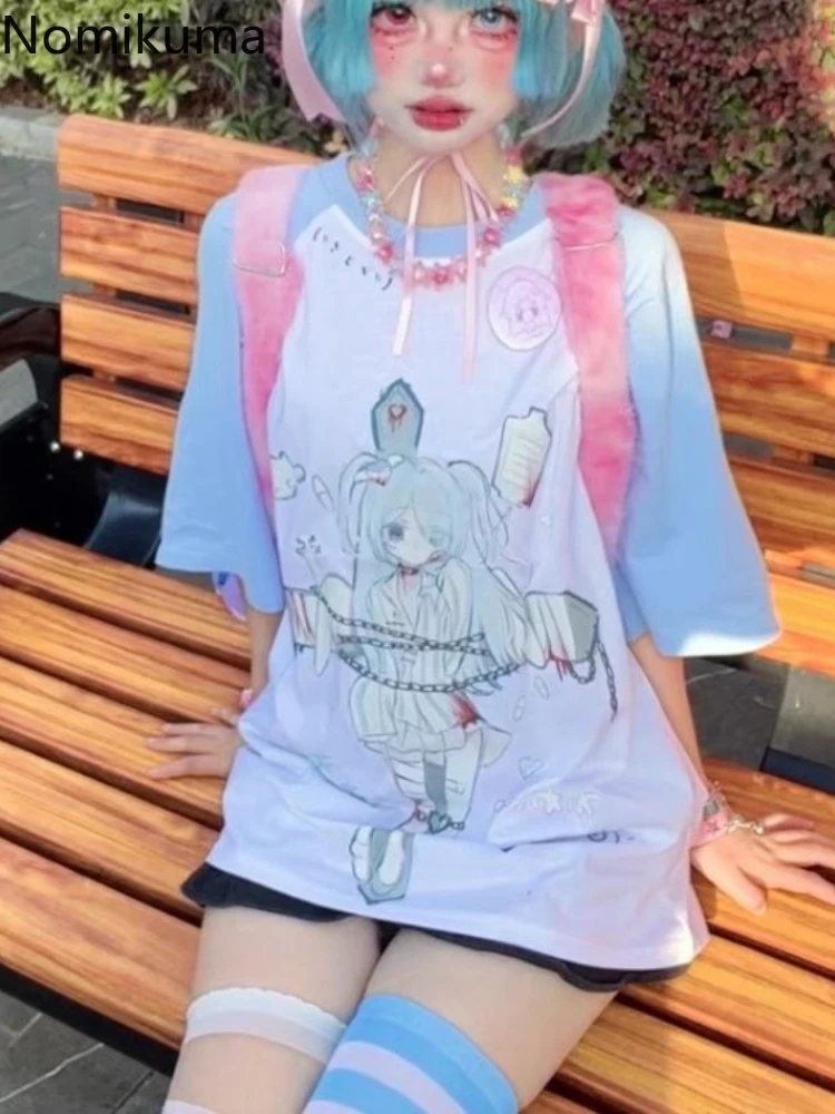 

Женская одежда, футболки с рисунком в японском стиле, футболки с рисунком в стиле аниме Y2k, модные повседневные футболки большого размера, женская одежда