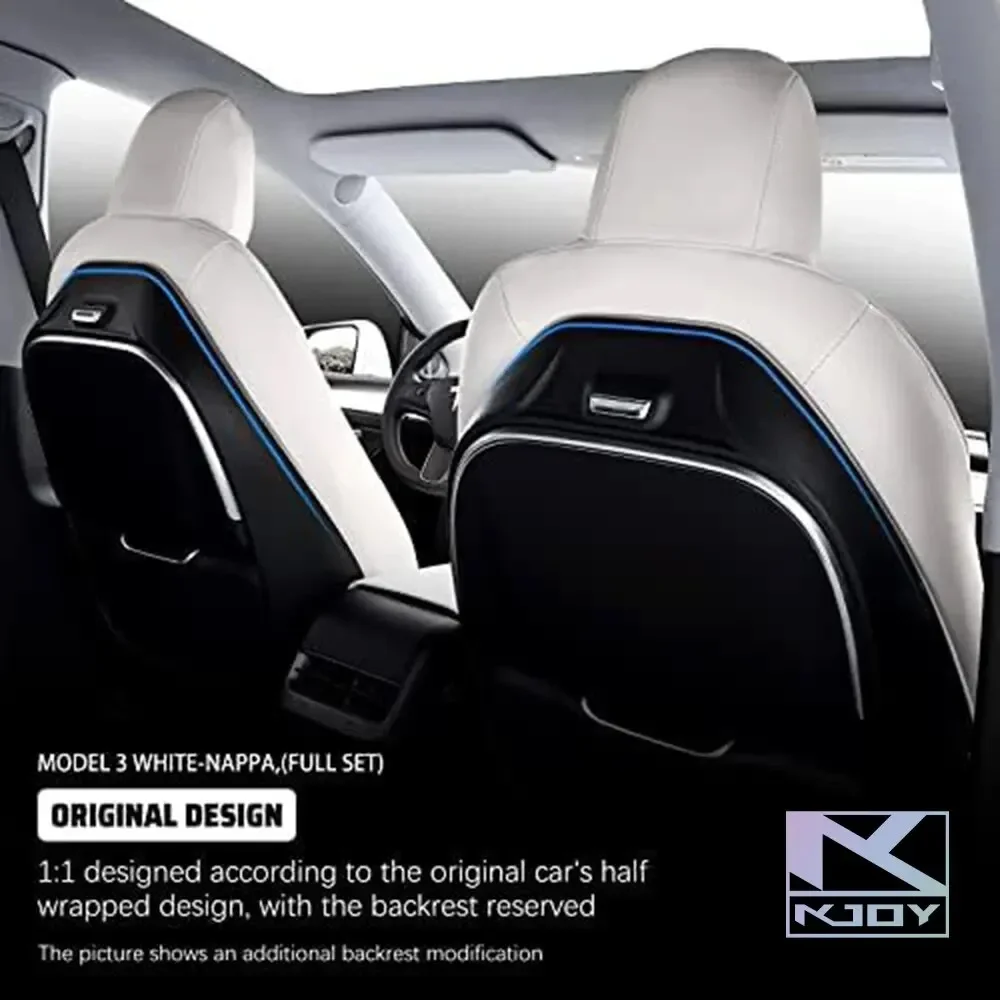 Universal Leather Seat Cover Set White Four Season Car Seat Protection Used For Tesla Model 3 Y  Interior Accessories