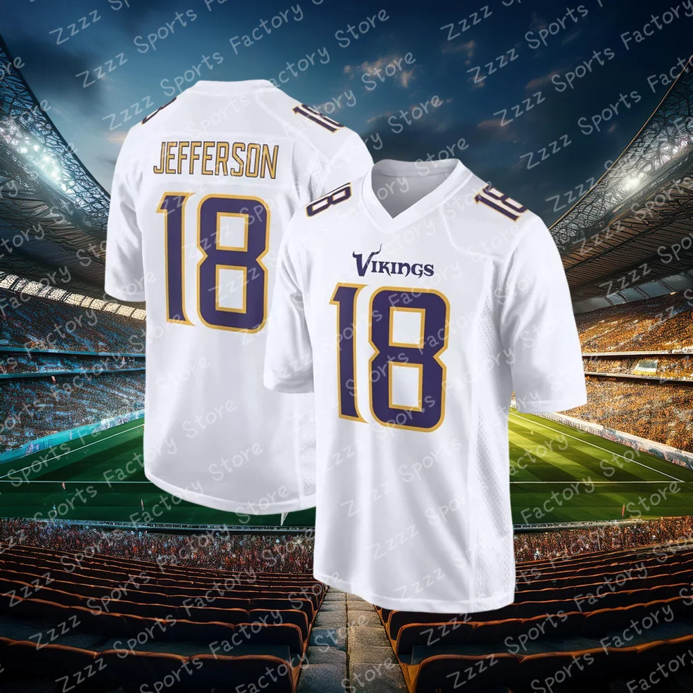 2024 Football For Adult&Kid jersey Justin Jefferson Vikings Game Jersey #18 Absorb Sweat Training T Shirt Outdoors Men's Clothes 2