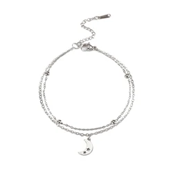 Skyrim - Inspired Sun and Moon Charm Double - Layer Bracelet - Stainless Steel Jewelry Gift - 17 - 22 cm (Moon Star Steel B)