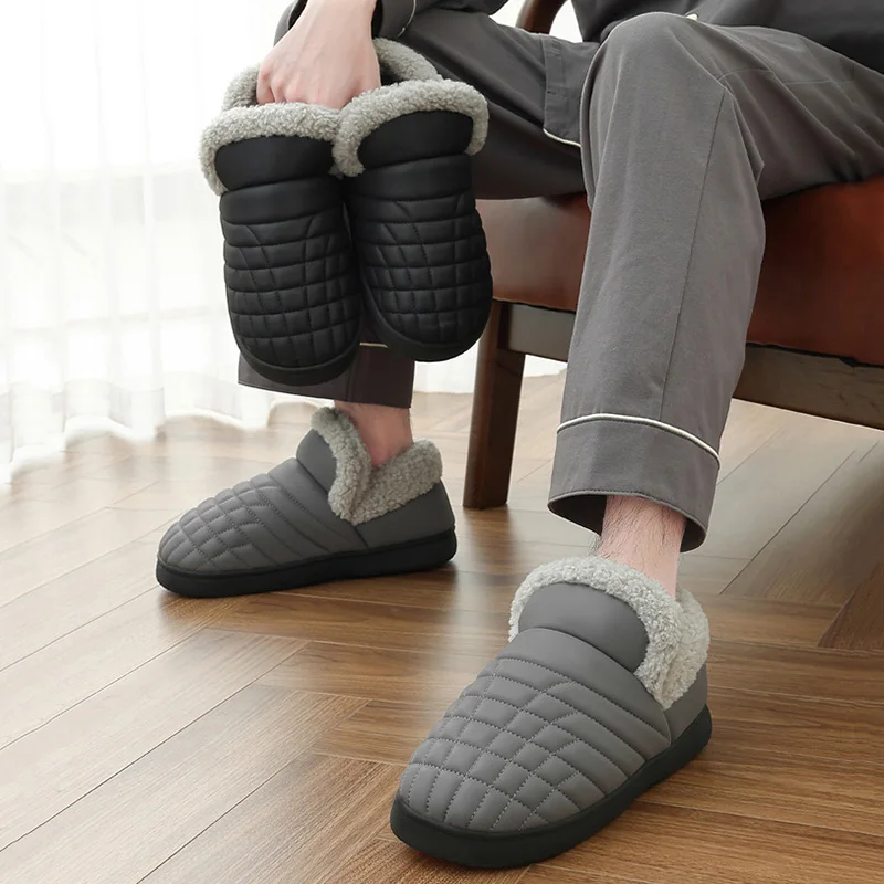 Anti Slip Winter Cotton Padded Shoes Women Old People Comfortable Warm Bag Heels Slides Women's Soft Sole Home Plush Slides