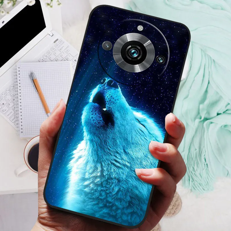 Black Silicone Bumper Case with Wolf and Lion Design - Soft TPU Covers