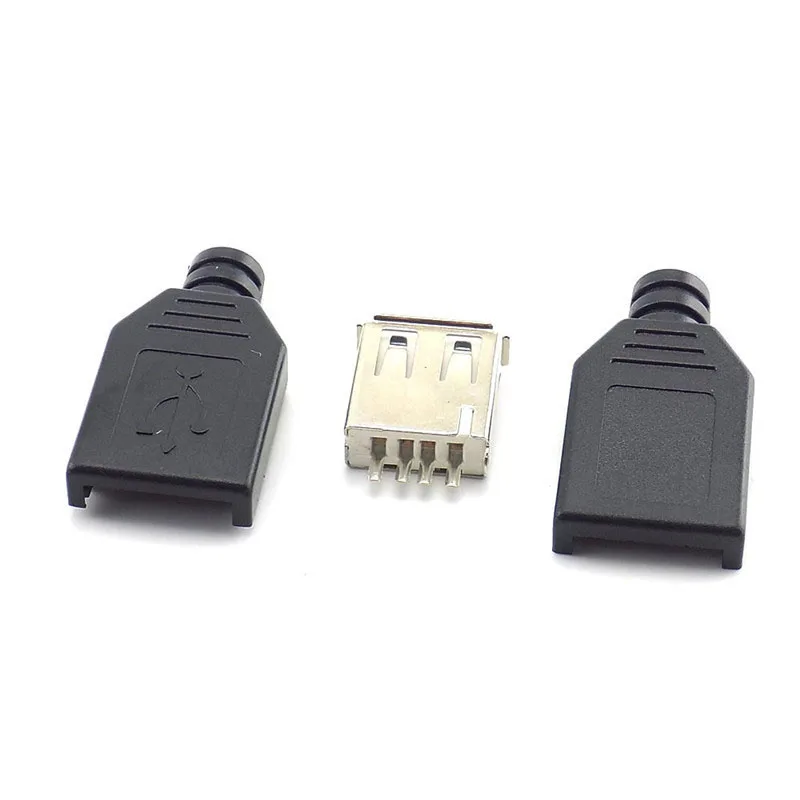 4 Pin USB 2.0 Type A Female Plug Socket Connector Black Plastic Cover Solder Type DIY Connector cable H10