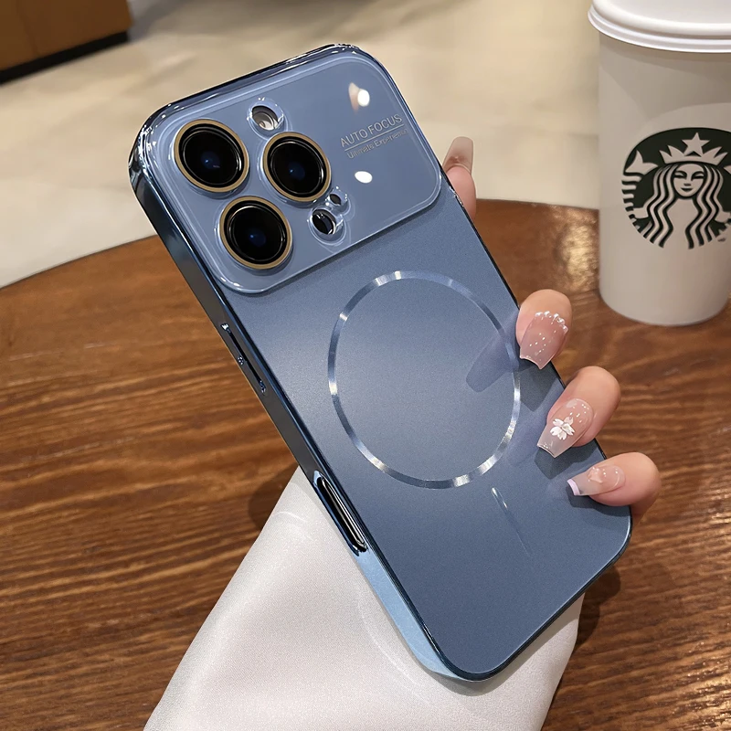 Titanium Magnetic Phone Case with Large Window Lens Protector - Matte PC Hard Cover