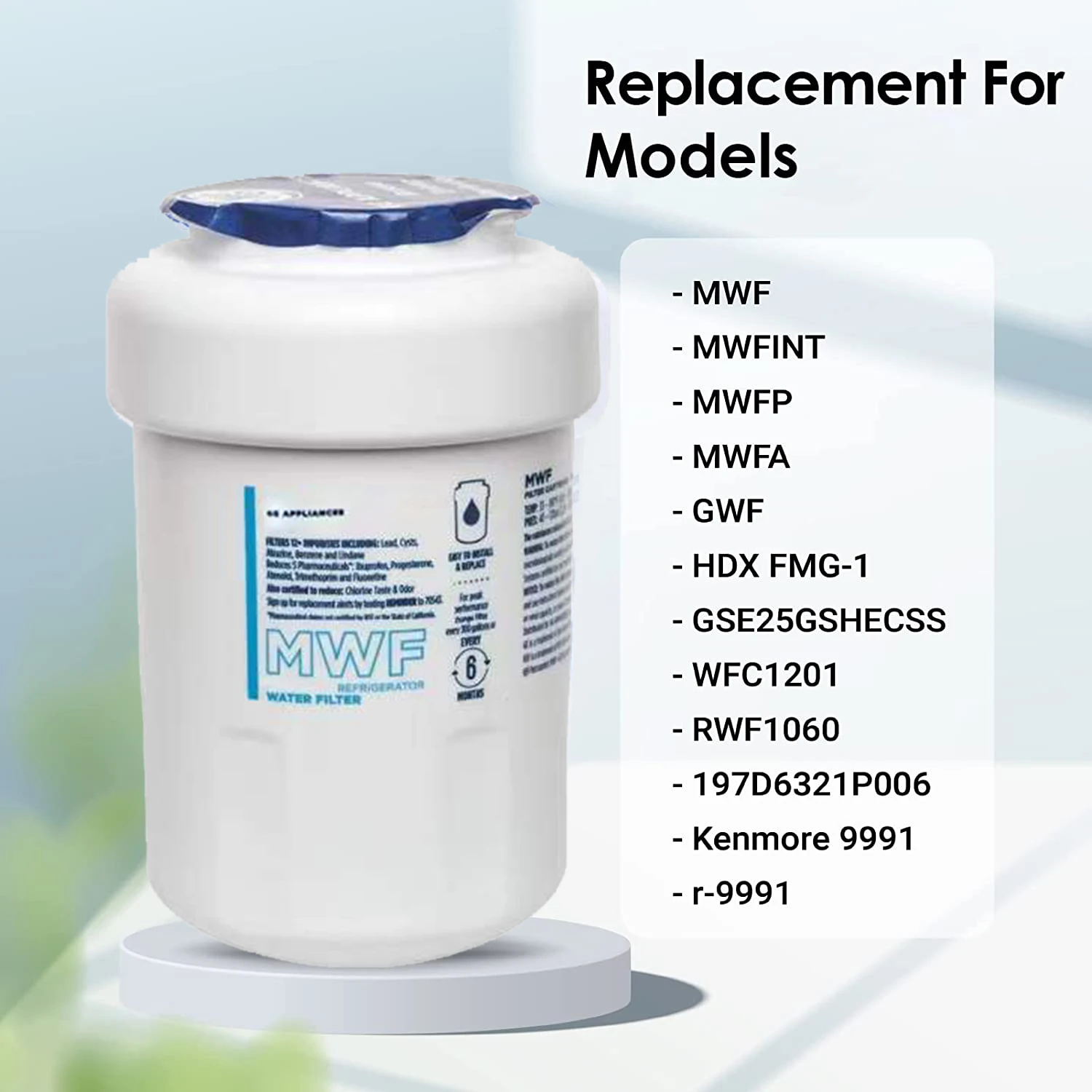 NSF Certified Brand Water Filter for Refrigerator, Genuine GE MWF, MWFP, MWFA, GWF, HDX, FMG-1, WFC1201, GSE25GSHECSS, PC75009
