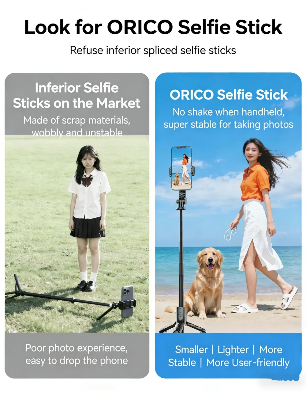 ORICO 블루투스 셀카 스틱 삼각대 폰 스탠드 홀더 지원 IOS 안드로이드용 확장형 10m 블루투스 원격 셔터 범용