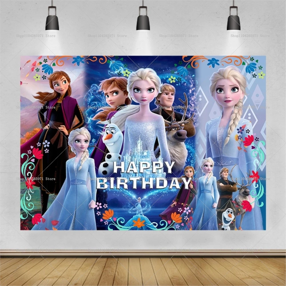 Toile de Fond Anniversaire La Reine des Neiges Elsa & Amis