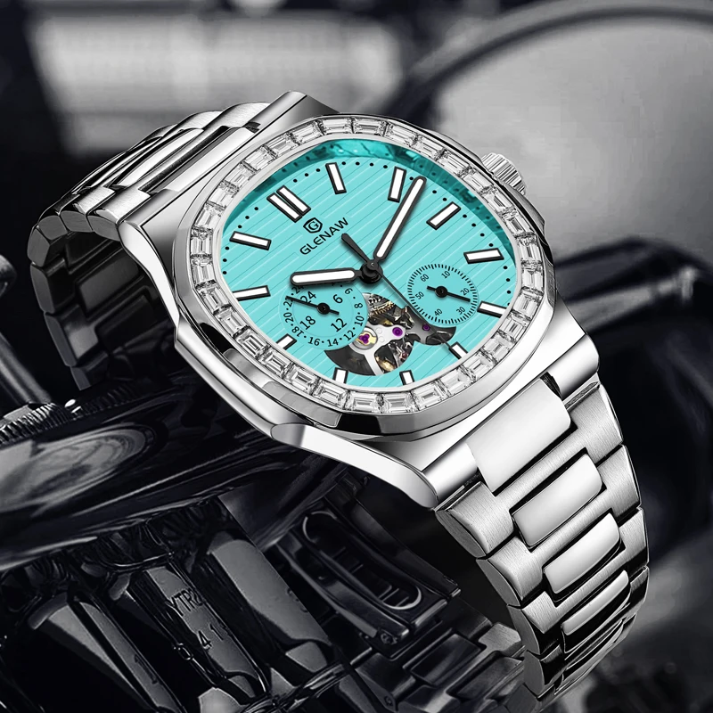 GLENAW Dual Seconds Dual Hour Hand Mechanical Watch Original Stainless Steel Authentic Watch Night Glow Waterproof Men's