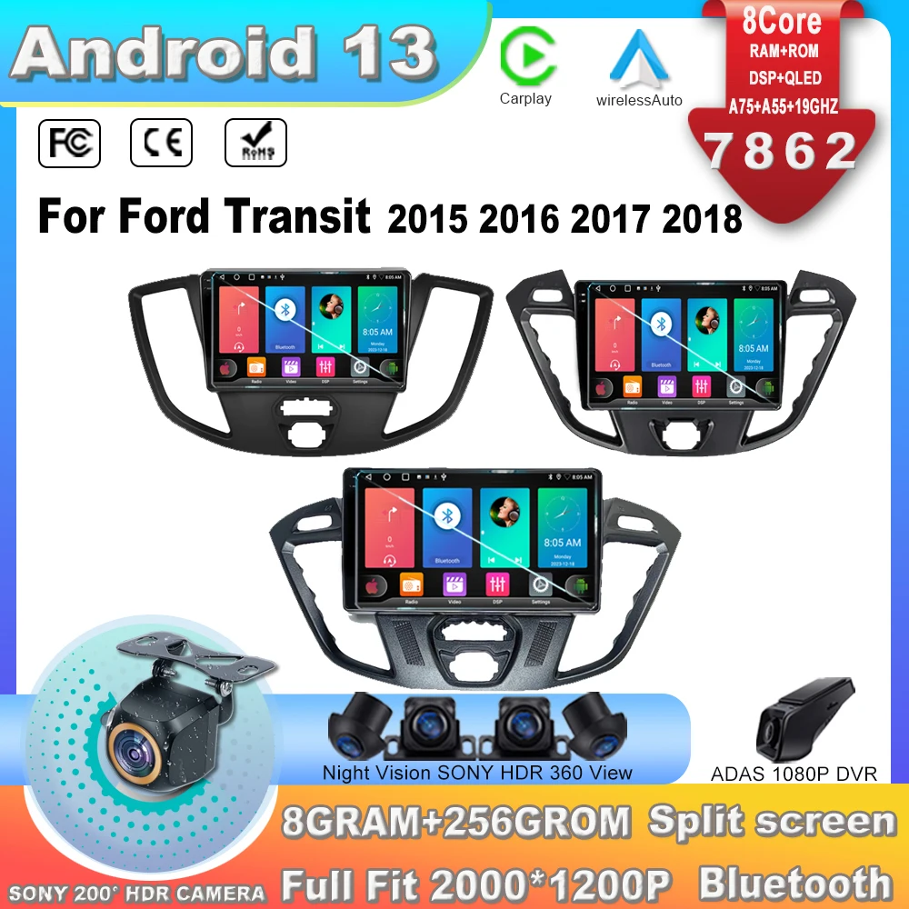 

Android 13 For Ford Tourneo Custom 1 I Transit 2012 - 2021 Multimedia Car Lettore Navigation Radio DVD No 2 Din GPS Player TV