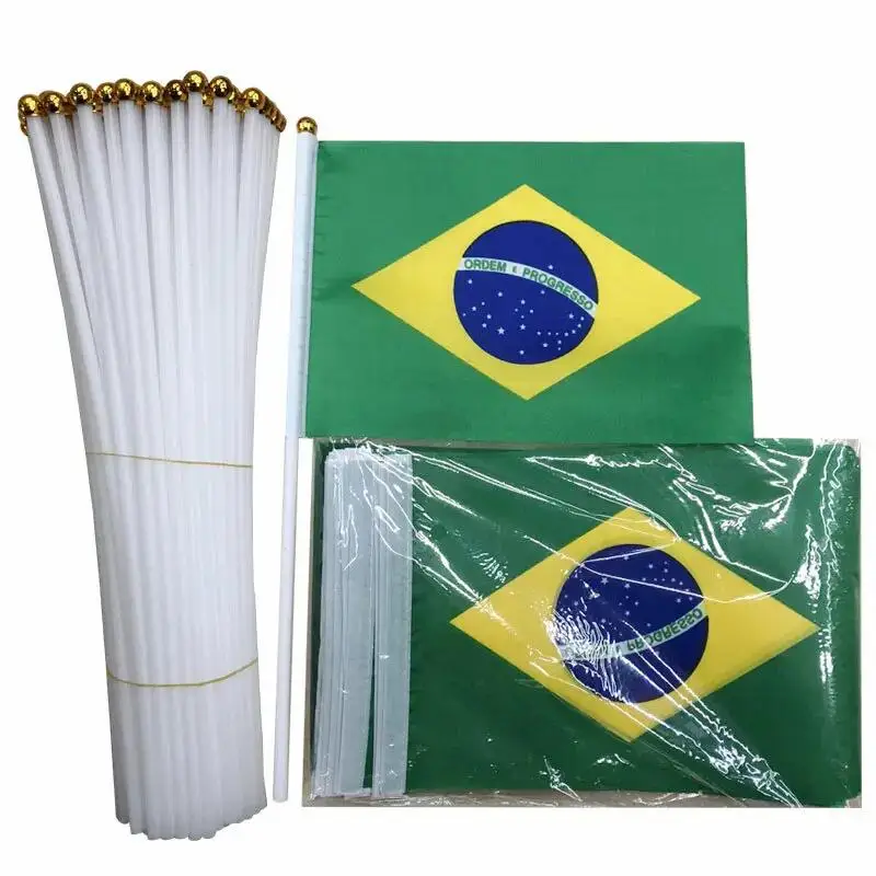 14x21cm Brazil's national flag hand waving flags with Plastic poles Brazil hand…