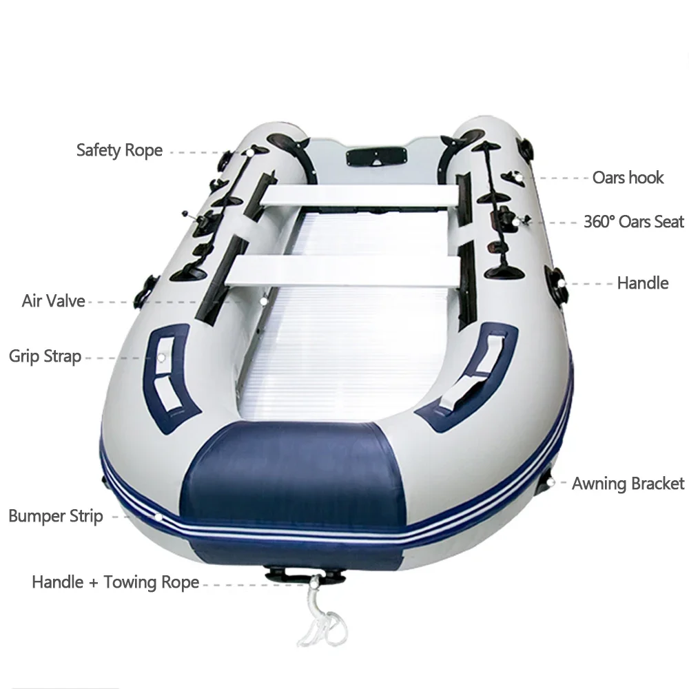 Assault Boats 5-6 Person 3.8m PVC Anti-collision Fishing Inflatable Rowing Boat Aluminum Floor Accessories