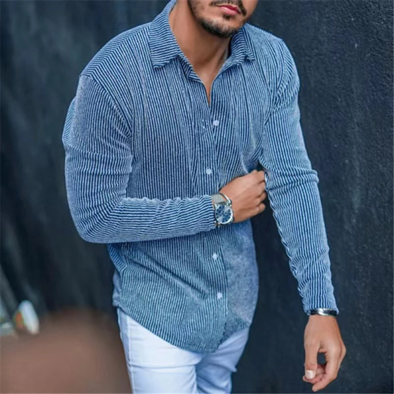 

Fall Mens Corduroy Shirt Leisure Long Sleeve Button-down Turn-down Collar Slim Tops Cardigan for Men Spring Fashion Solid Shirts
