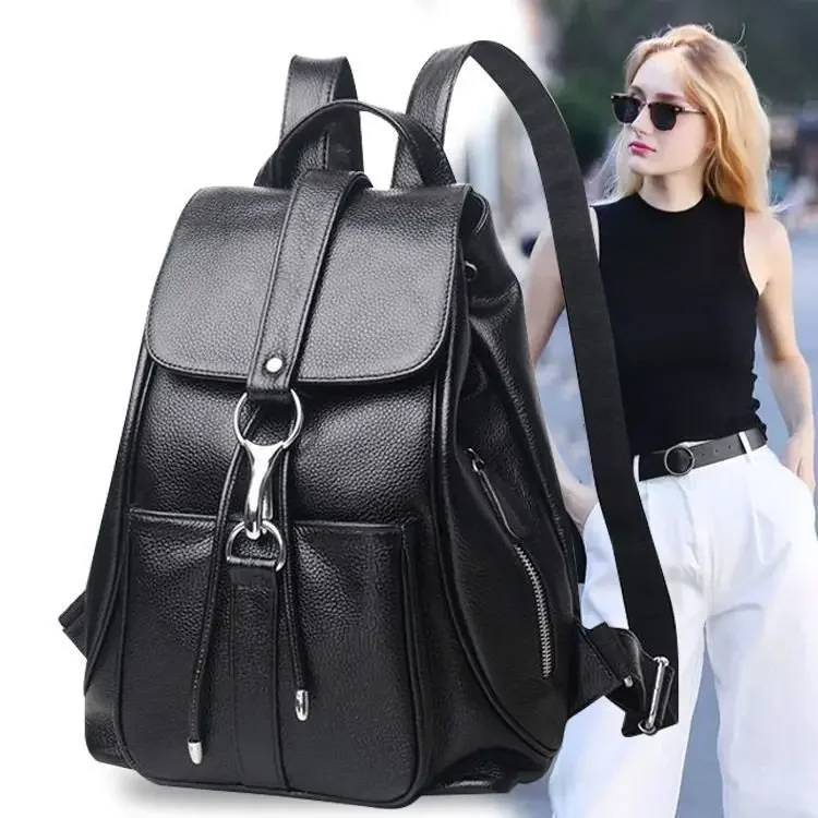 

Black Soft Leather Texture New Backpack Casual Fashion Backpack Women's Versatile Large Capacity Student Mommy Backpack ita bag