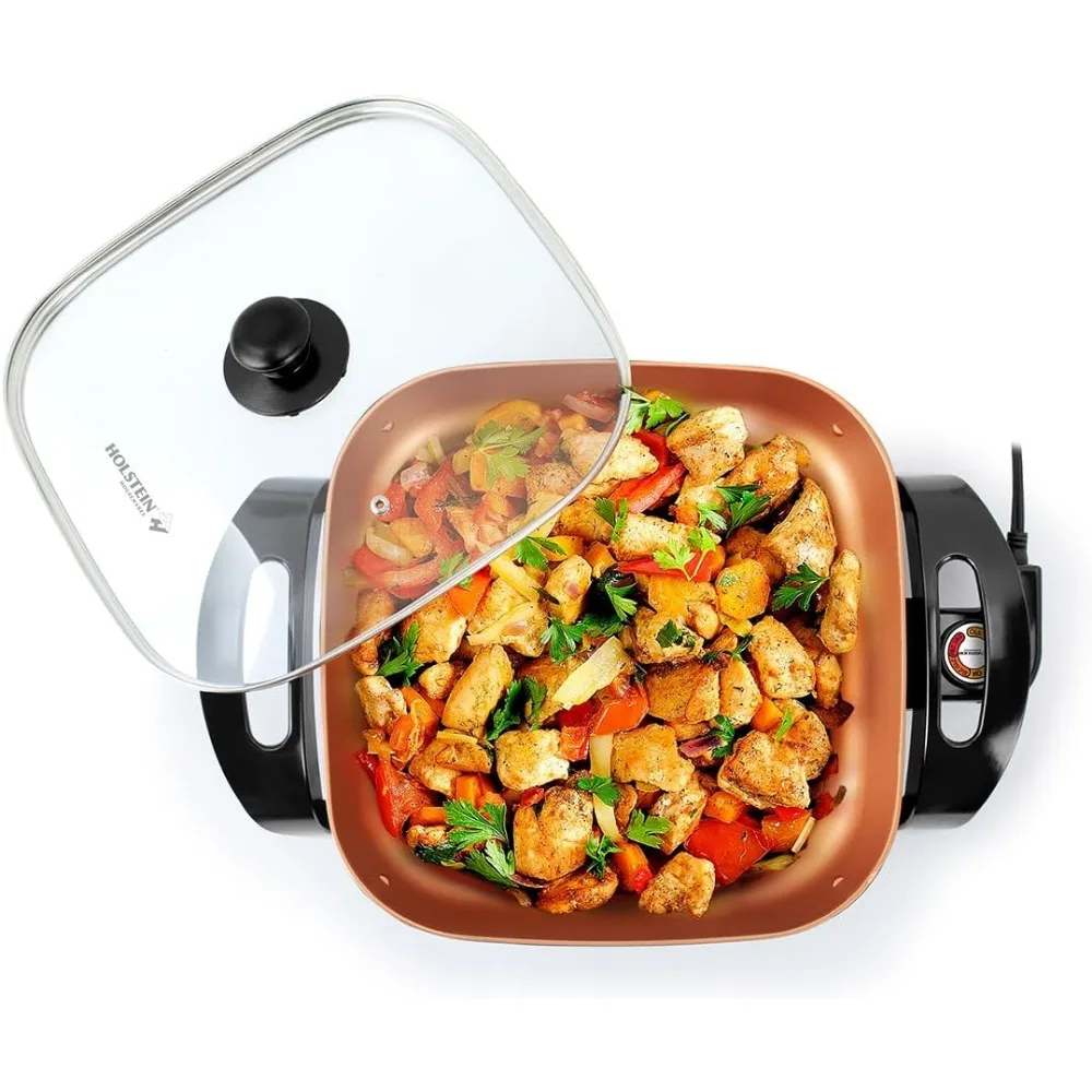 12-Inch Electric Skillet and Frying Pan with Glass Lid,Non-Stick Coating,Temperature Control with Removable Heating Probe 4