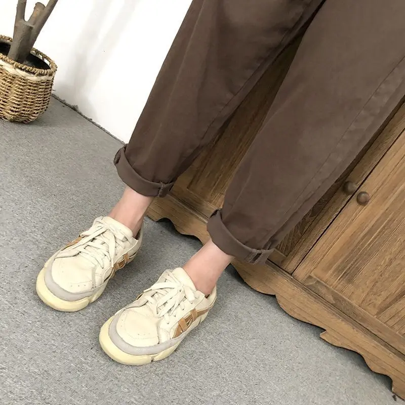 New Style Spring and Autumn Women's Solid Color High Waist Loose Elastic Halun Pants Pockets Fashion Casual Commuter Trousers