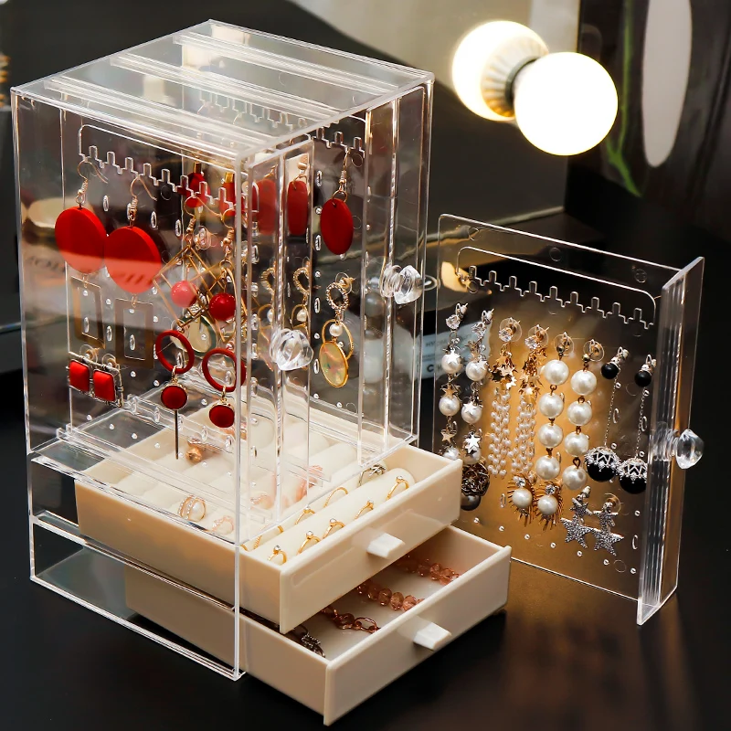 Luxury Jewelry Boxes Organizer Plastic Transparent Acrylic Stand Necklace Jewelry Case Display Earring Storage Box Bracelet 25 50 100pcs 2ml white transparent color empty plastic half pan watercolor paint grid pans for watercolor acrylic oil paints