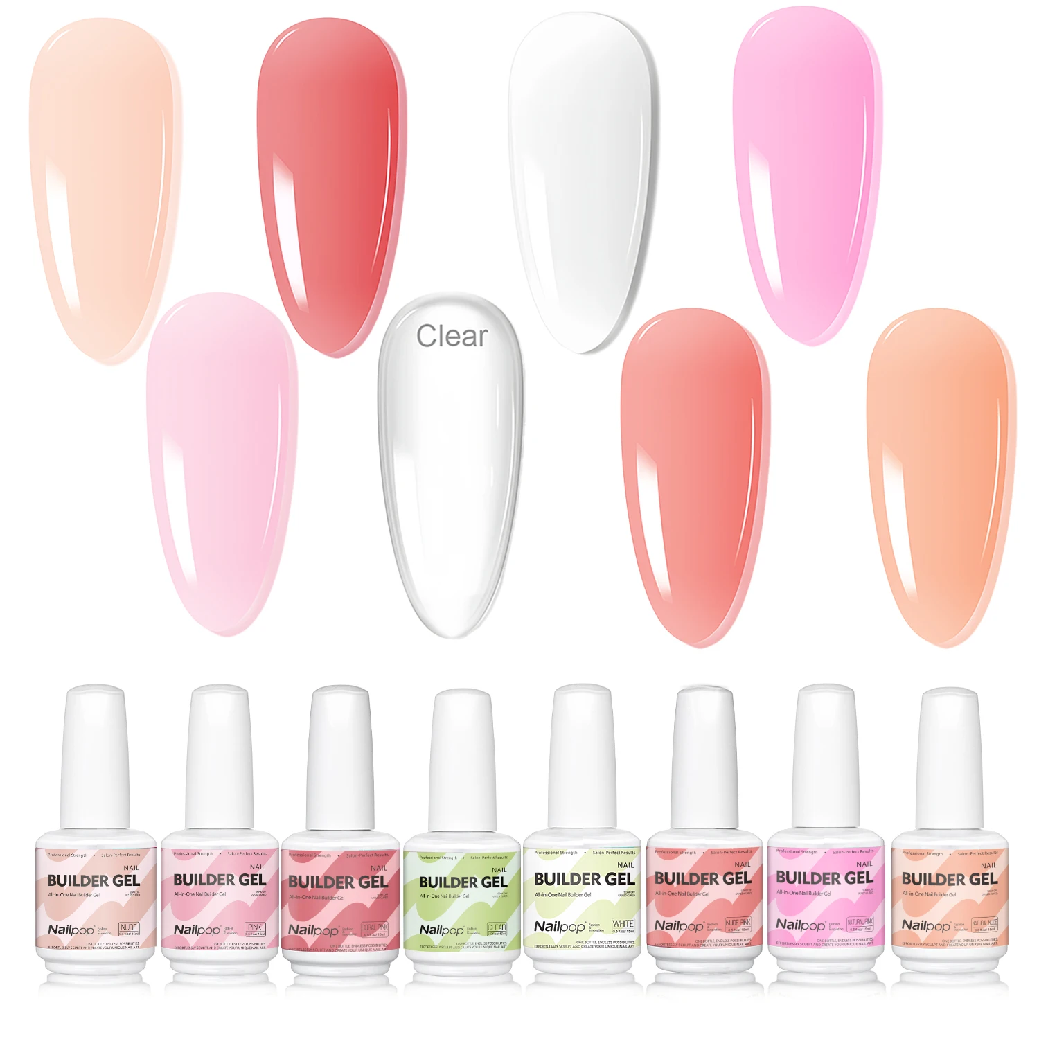 Nailpop 15ml Builder Gel: Enhanced Nail Strengthener & Extension Polish - Soak Off UV Gel Rhinestone Glue in 4 Vibrant Colors