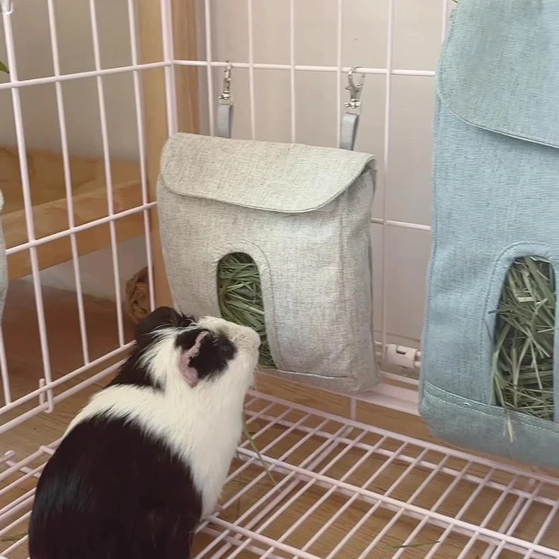New Hanging Pouch Feeder Hay Bag Holder with Hooks Feeding Dispenser Container for Rabbit Guinea Pig Small Animals Pet S/M/L