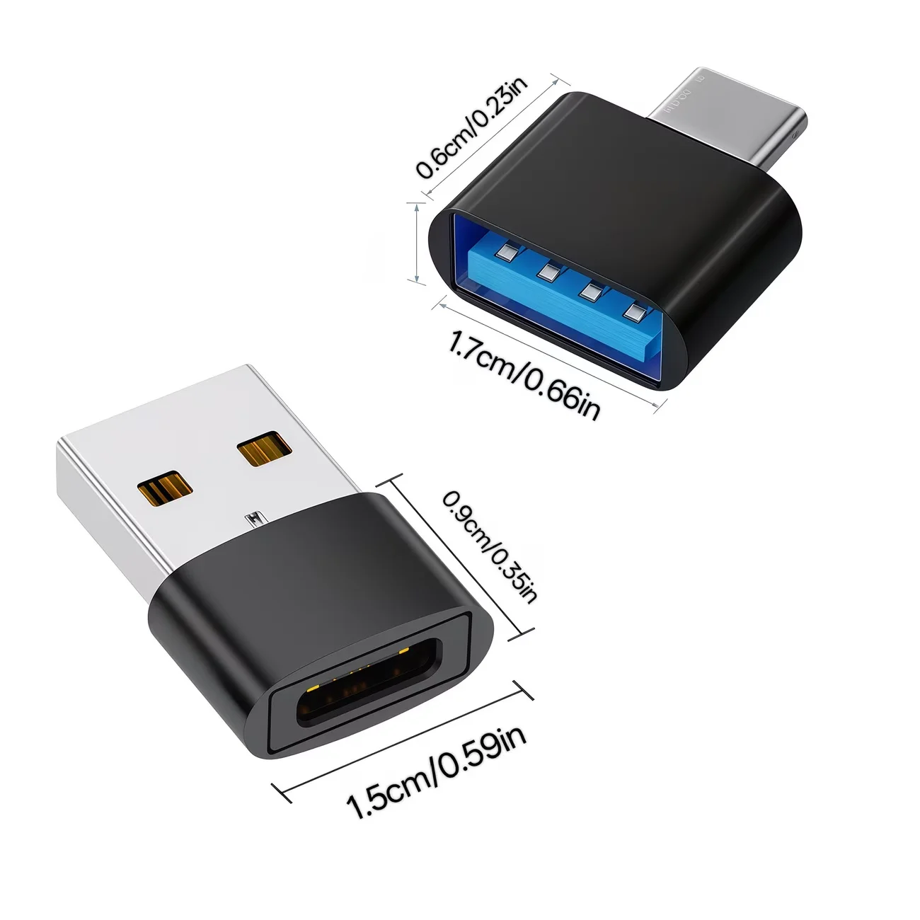 USB-C 어댑터 세트 (C형 수-2.0형 암 충전 어댑터 포함); 세트에 포함된 C형-USB 어댑터는 알루미늄 쉘이 사용됩니다. 4개입.