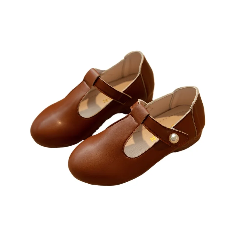 Kids Princess Shoes Solid Color Versatile Girls Leather Shoes T-strap 2024 New Children Flats Dance Shoes Fashion Temperament 6