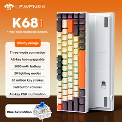 Wireless Mechanical Keyboard - 68 - Key, Tri - Mode Connection, Hot - Swappable with RGB Lighting & Gasket Muffler Structure for Red Switch (Vitality orange)