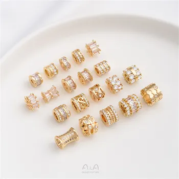 마이크로 상감 지르콘 휠 포함 14K 골드 패키지, 대형 홀 파티션, 도로 연결 작은 허리, DIY 쥬얼리 액세서리 C183
