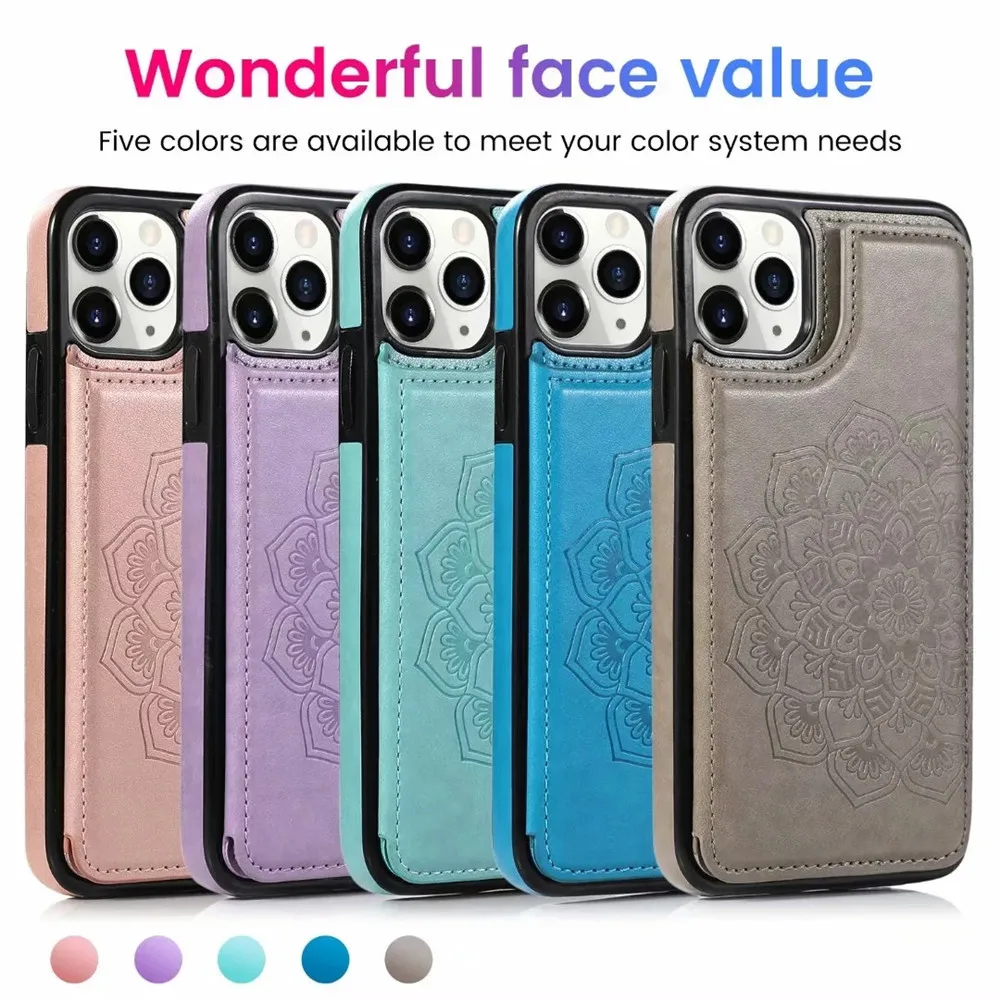 

Card Holder Flip Case With Mandala Pattern For Apple IPhone 11 Pro 6Plus And Samsung S20 Plus/A51/A71 Iphone 8 Plus Case