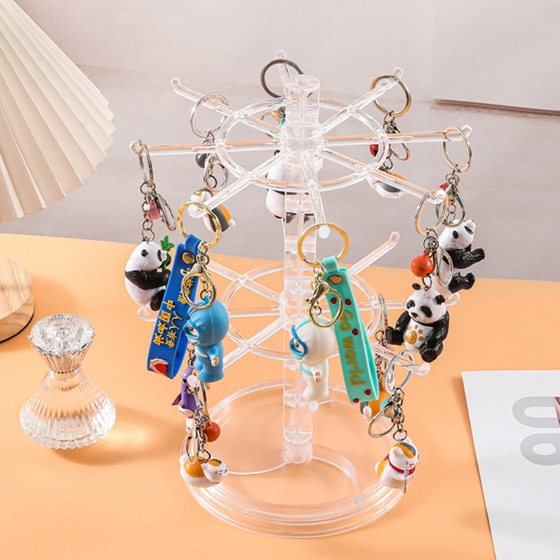 Y51E 2 Tire Necklace Keychain Shelf Trinkets and Pendants Display Storage Rack Countertop Acrylic Rotating Jewelry Rack 360 ° rotating jewelry display rack ear clip earrings acrylic storage rack portable jewelry storage box household necklace rack