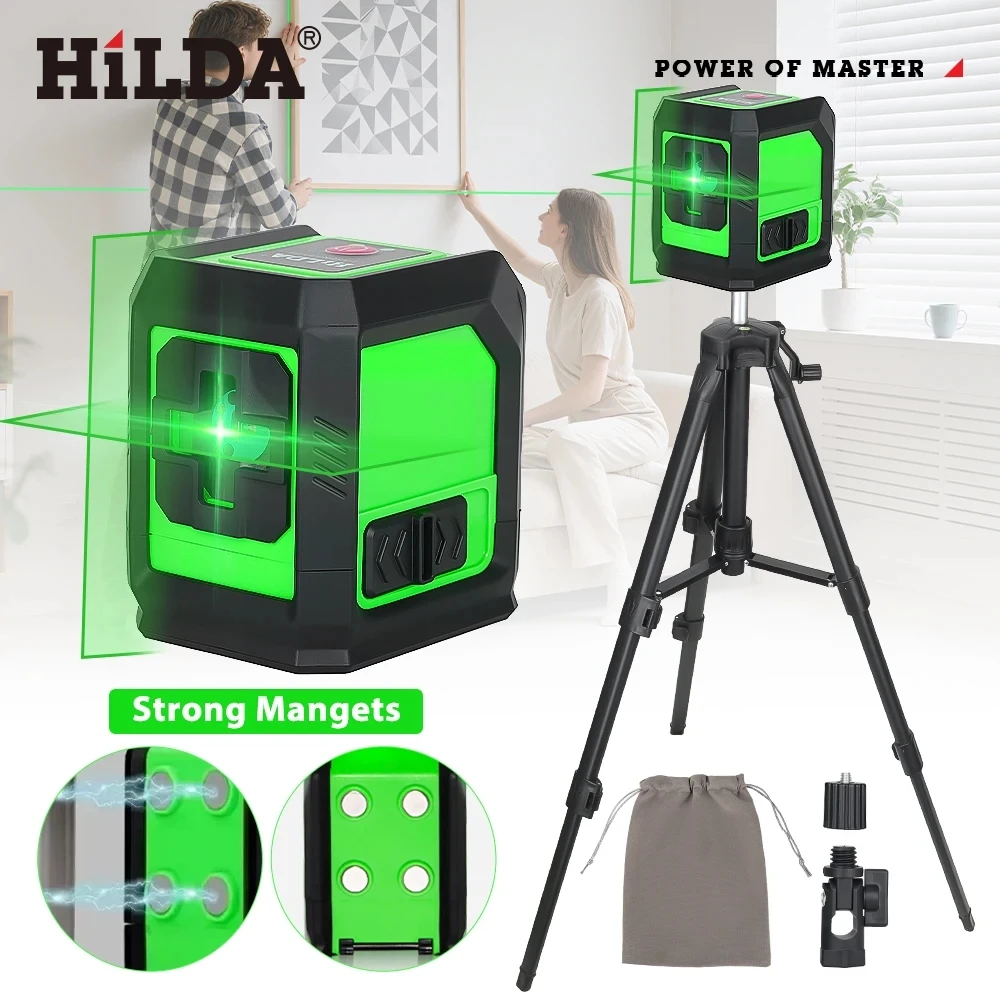 Laser Level 2-Line Green Laser Instrument Magnet Wall Level Portable Cross Instrument