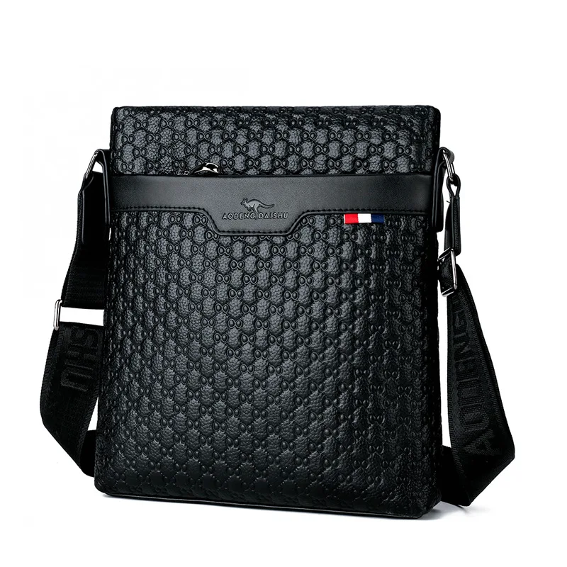 Men's Single Shoulder Crossbody Embossed Small Square Bag for Business Travel Large Capacity Backpack