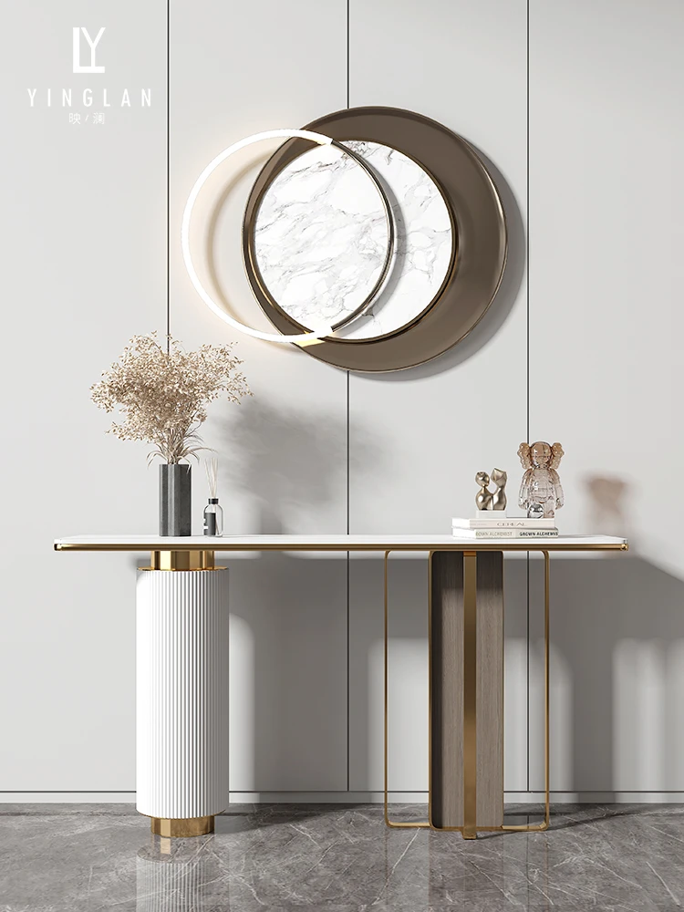 

zqItalian Light Luxury Stone Plate Entrance Cabinet Modern Minimalist Living Room Corridor Wall Side View Table