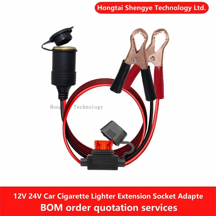 12V 24V Car Cigarette Lighter Socket Female Adapter 20A Alligator Clip Battery Extension Cord for Kettle Vacuum Cleaner cigar lighter mother seat car cigar lighter seat cigarette lighter charger