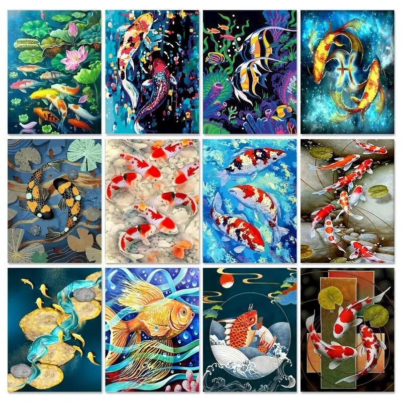 

GATYZTORY DIY Painting By Numbers Fish HandPainted Animal Canvas Drawing Oil Painting Pictures By Numbers Home Decoration