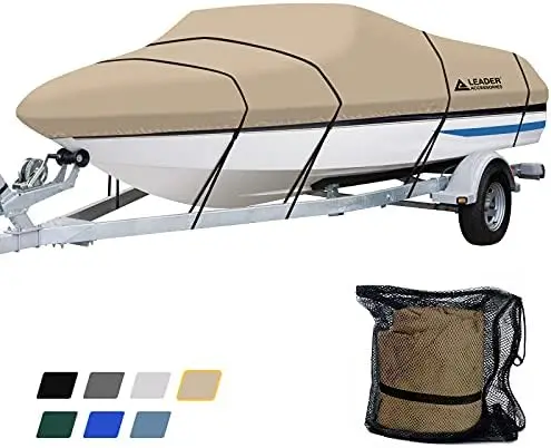 

Dyed Waterproof Trailerable Runabout Boat Cover Fit V-Hull Tri-Hull Fishing Ski Pro-Style Bass Boats, Full Size