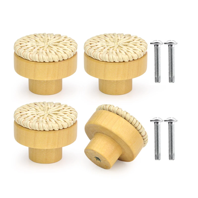 Handmade Wooden Rattan Round Furniture Knobs for Dressers and Cabinets