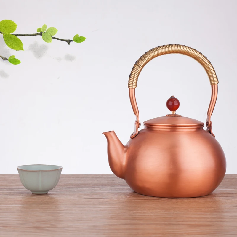 

1.1L Pure Copper Teapot Water Kettle Handmade Thick Copper Lifting Beam Tea Pot Kung Fu Tea Set For Brewing Tea