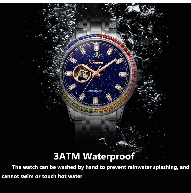 Skeleton Automatische Tourbillon Mechanische Herrenuhr 3Bar Wasserdicht Leuchtende Sonne Mond Sterne Neue Luxusuhr Reloj Hombre_voghion.com