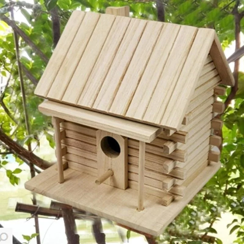 NEW Wood Birds Nest Box New DIY Breeding Parrot Cockatiels Swallows Nest Outdoors Roof Wooden Bird House Hanging Decoration