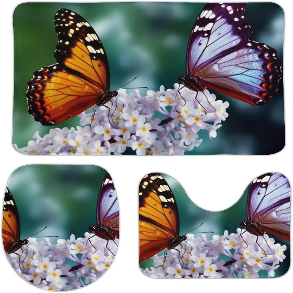 

Iris bath Mat set Modern Flower Plants Bathroom non-slip carpet U-shaped Toilet mat Bathroom Decoration ultra soft Absorb water