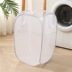 Compact Pop - Up Mesh Laundry Hamper - Breathable & Space - Saving Basket (White)