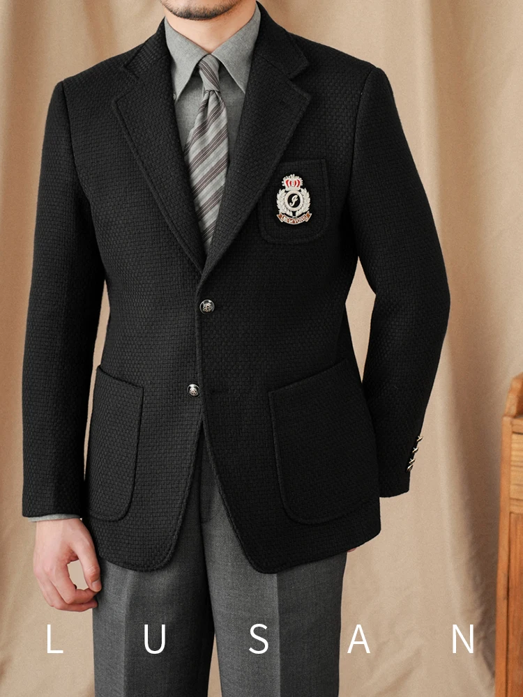 Mr. Lu San Gentry Black IVY Badge Slim-fit Suit Thick Winter Warm Commuter Fashion Blazer 2