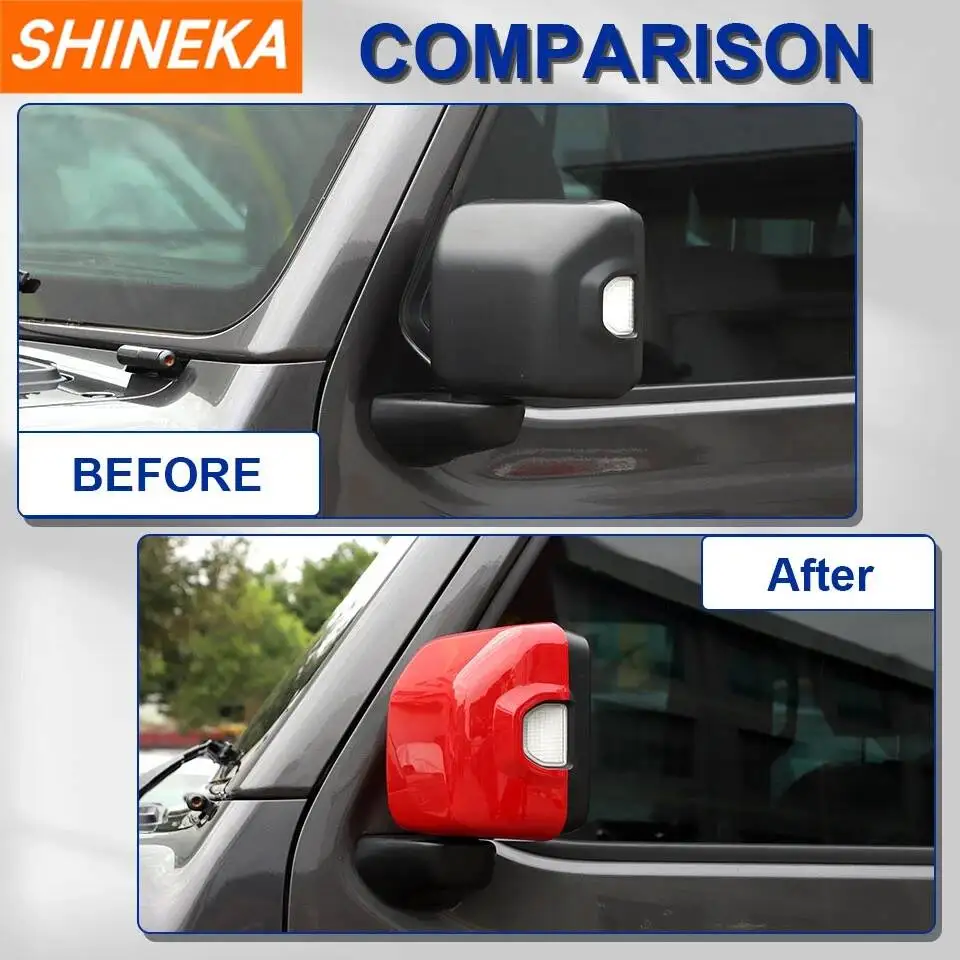 지프 랭글러 JL 검투사 JT 2018 2019 2020 2021 2022 2023 Up 용 조명 장식 커버가있는 SHINEKA 자동차 백미러 쉘
