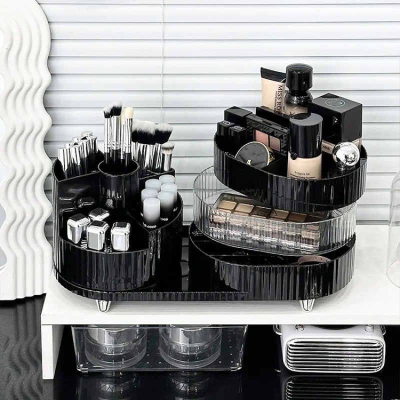 360 Rotating Makeup Organizer Spinning Cosmetic Storage Box for Vanity 3 Tier Skincare Makeup Brushes Holder Lipstick Container 2