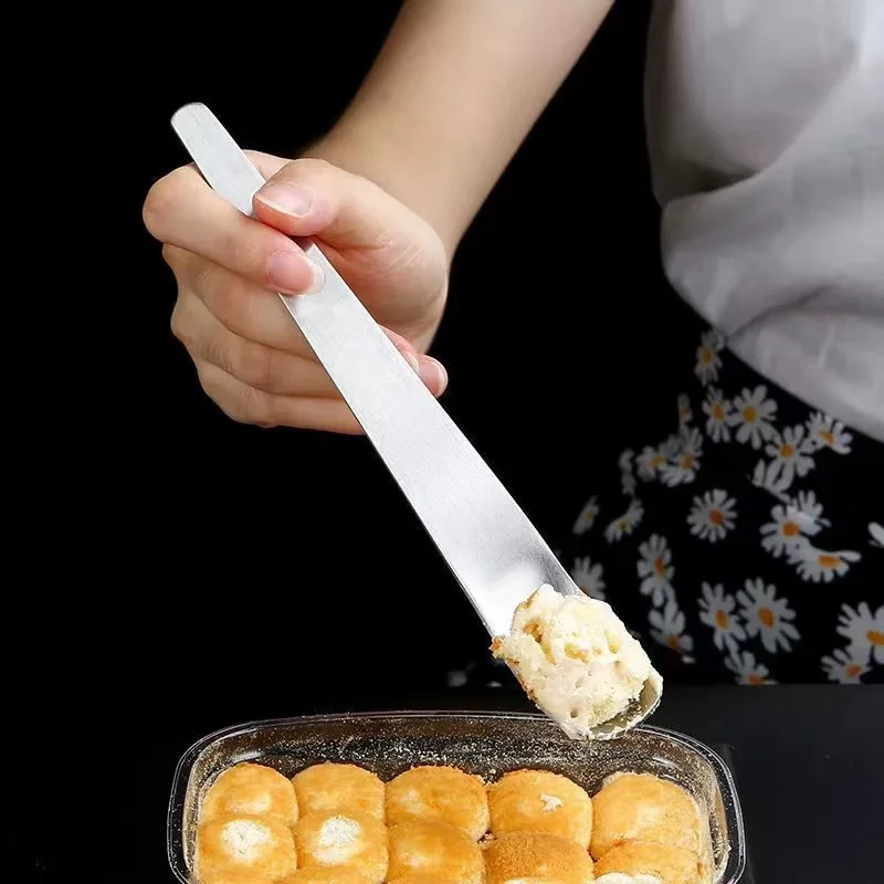 

Multifunctional Mini Flat Spoon Stainless Steel Creative Long Handle Flat Head Spoon for Home Restaurant Cake Dessert Spoon