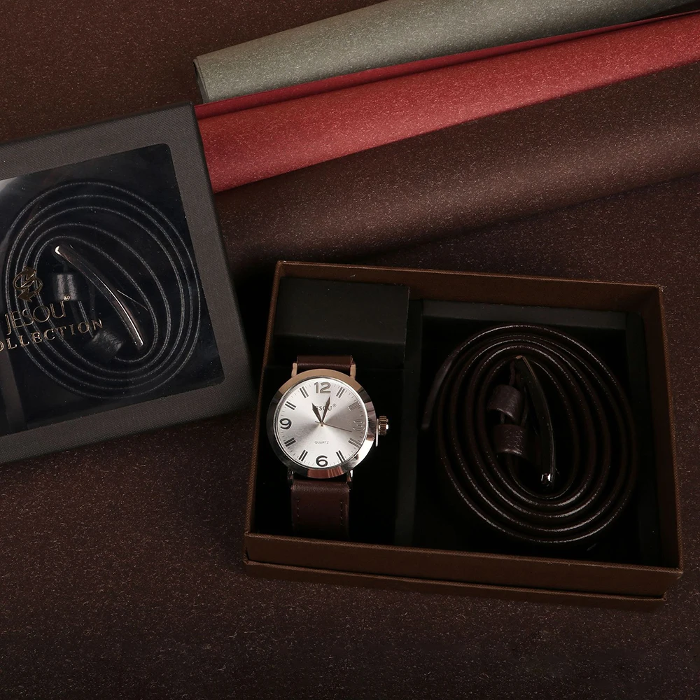 Men's Watches Belt Gift Set High Quality Quartz Watches Men Casual Business Wristwatch Reloj Hombre With Leather Belts For Male