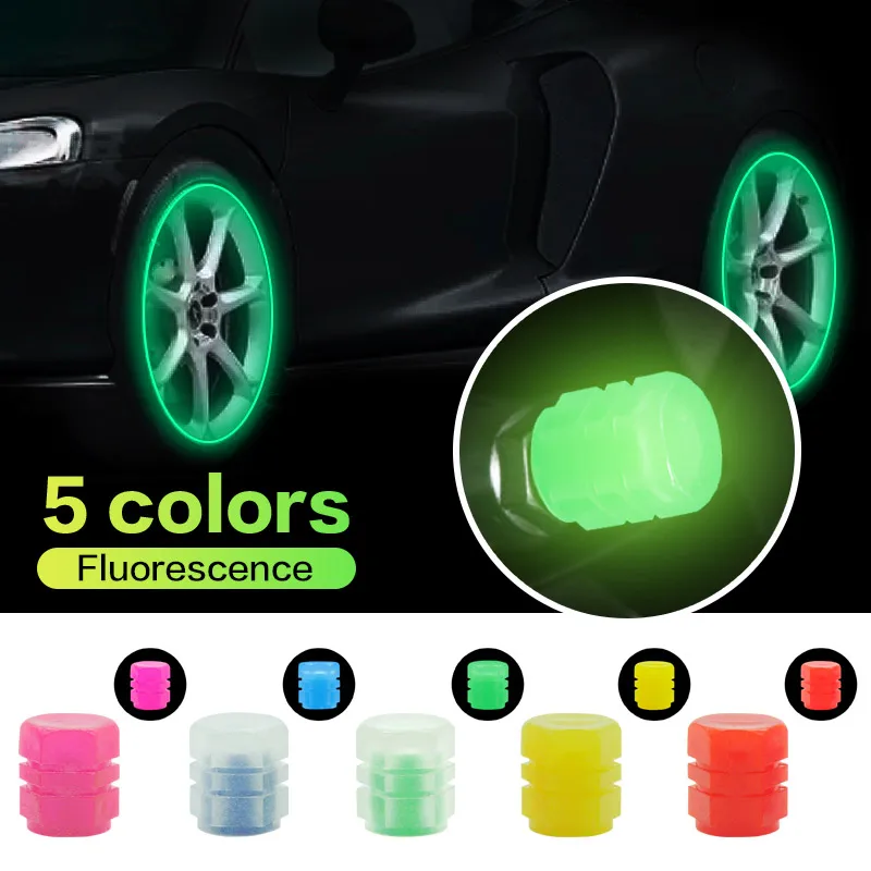 

New Luminous Car Tire Valve Caps Wheel Tyre Rim Stem Covers Dustproof Waterproof for Auto Motorcycle Bicycle Glow In The Dark